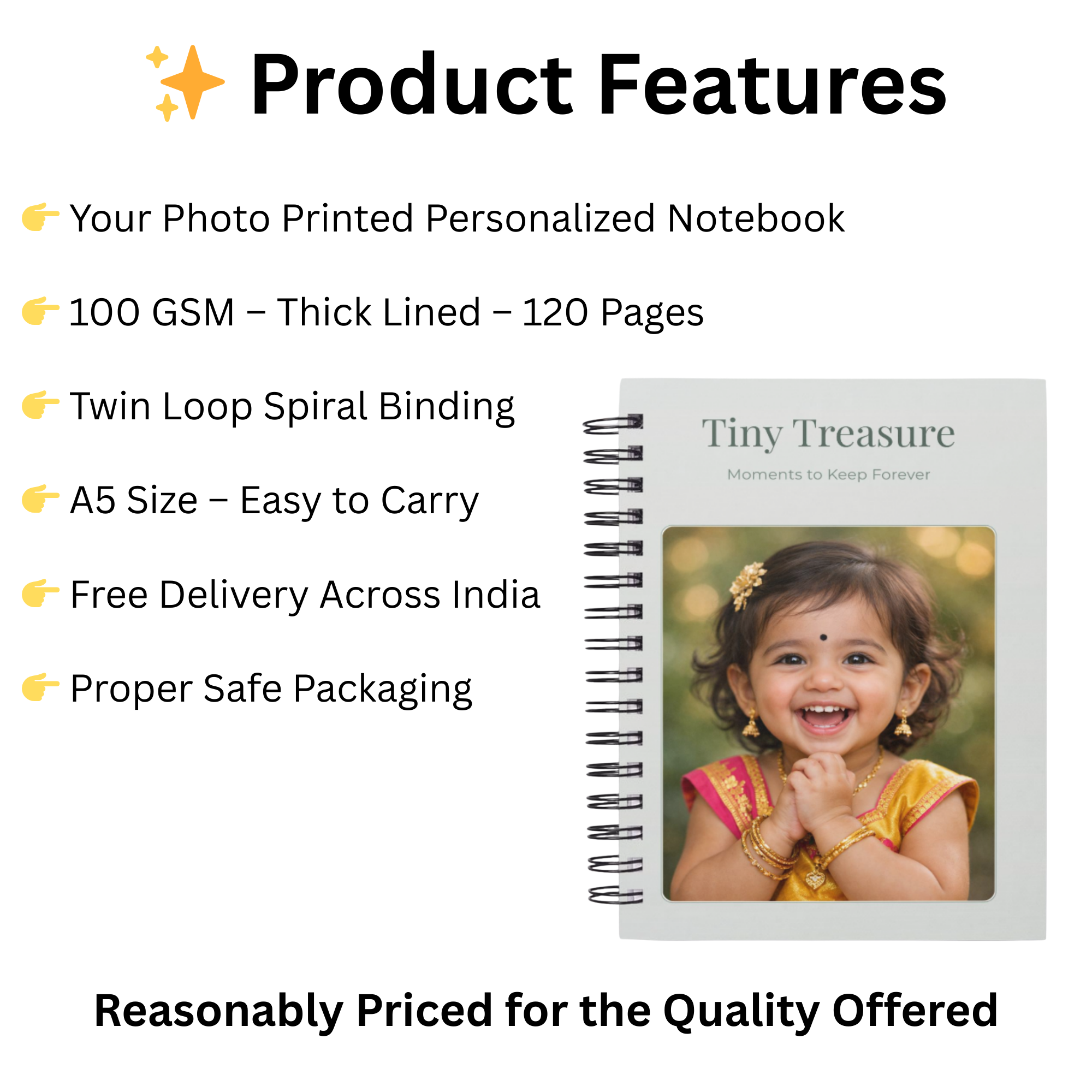 Personalized Baby Photo & Name Notebook – A5 Lined | 100 GSM | 120 Pages