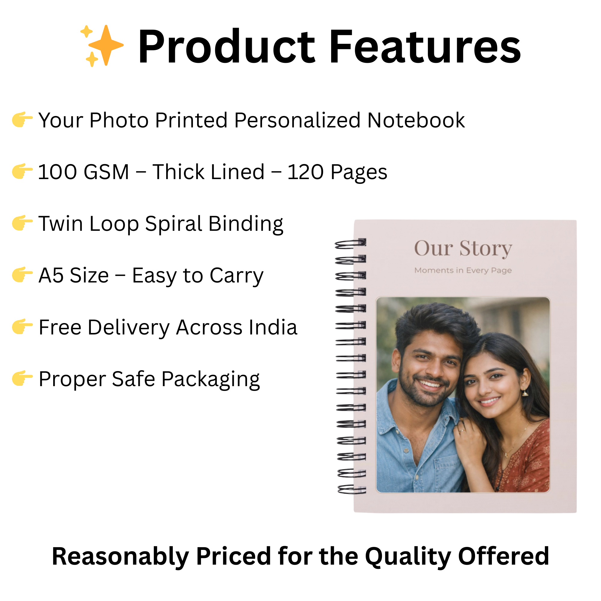 Personalized Couple Photo & Name Notebook – A5 Lined | 100 GSM | 120 Pages