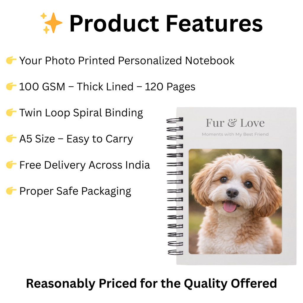 Personalized Pet Photo & Name Notebook – A5 Lined | 100 GSM | 120 Pages